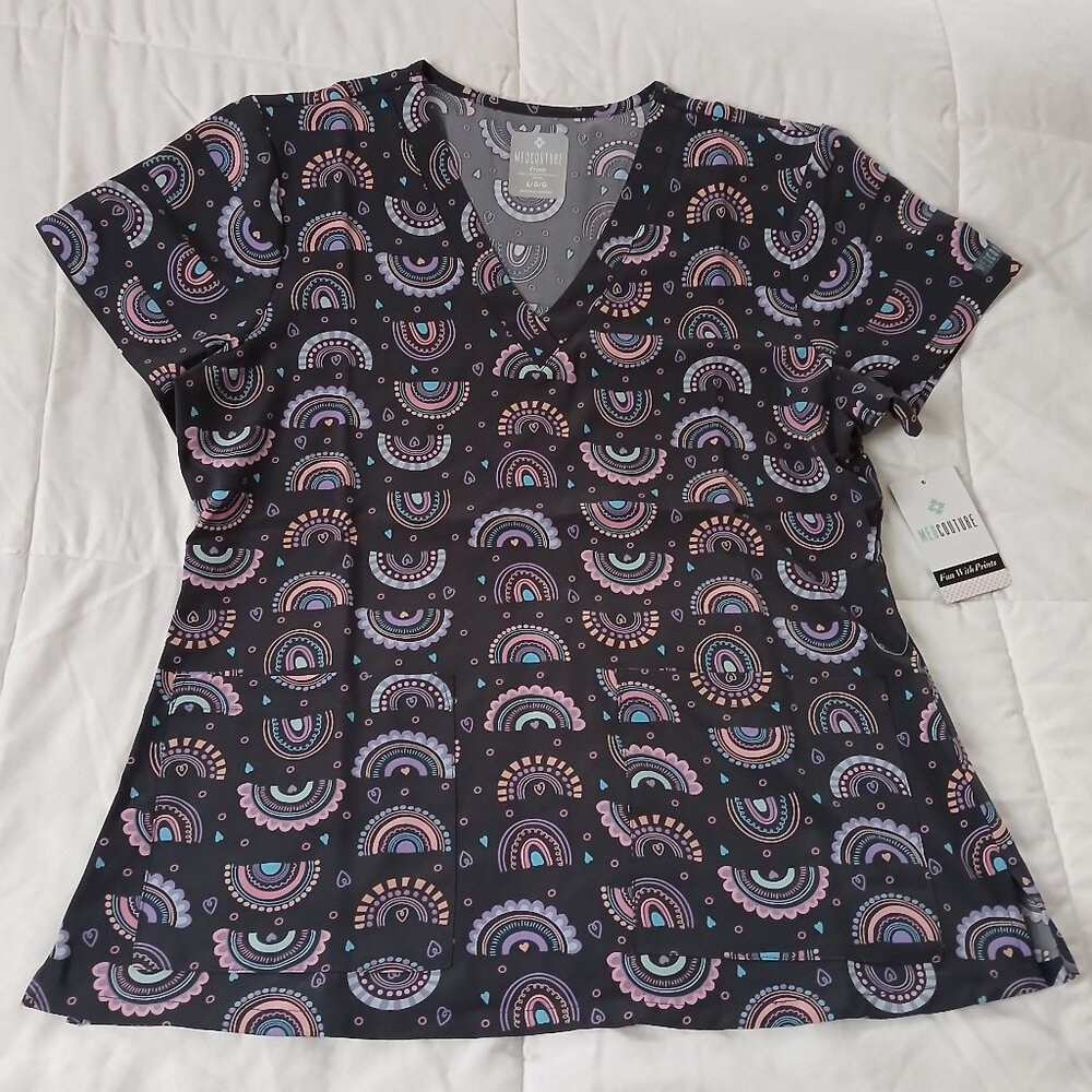 MedCouture Rainbow and Heart Scrub Top